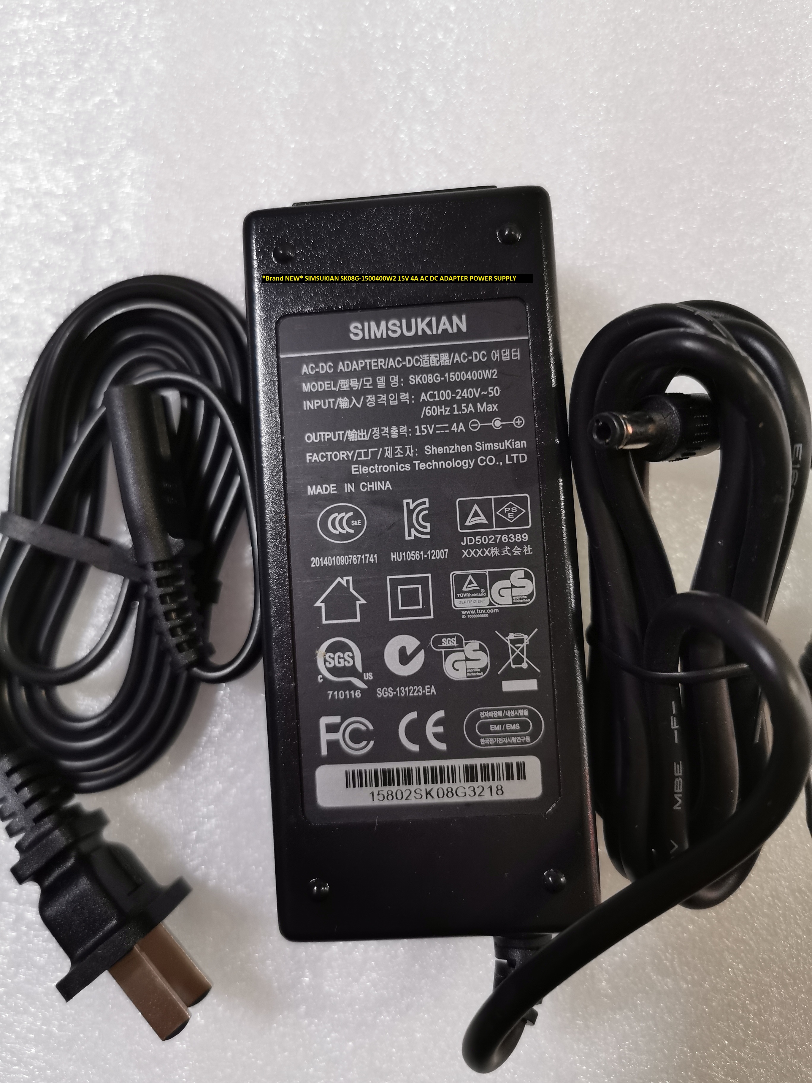 *Brand NEW*SIMSUKIAN AC100-240V 15V 4A AC DC ADAPTER SK08G-1500400W2 POWER SUPPLY